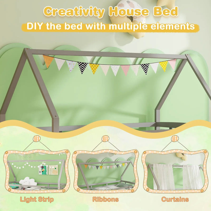 Twin House Bed with Trundle and Fence Rail by DirectDeals