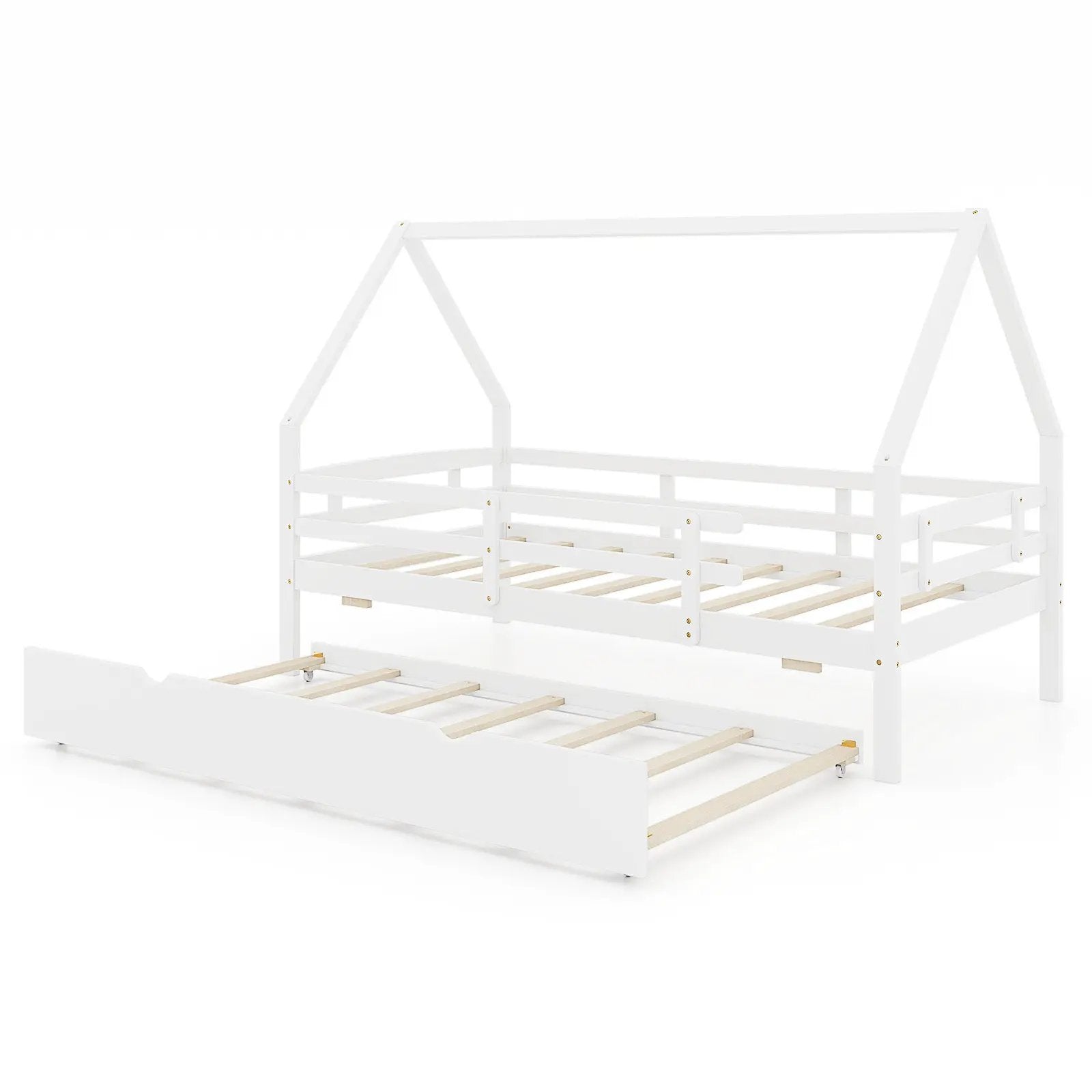 Twin House Bed with Trundle and Fence Rail by DirectDeals