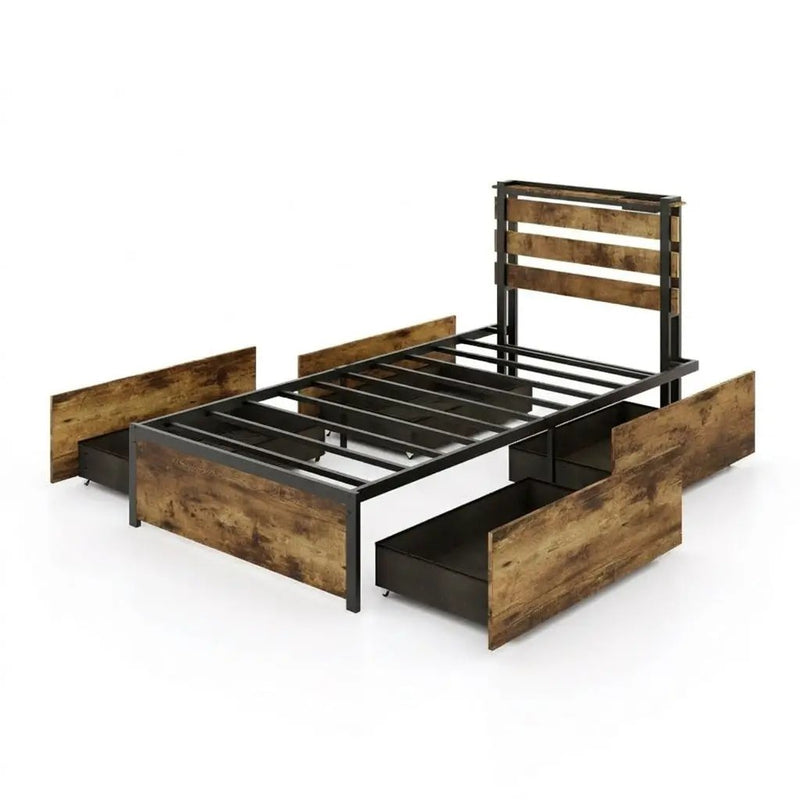 Twin Bed Frame with 4 Large Storage Drawers – Space by DirectDeals