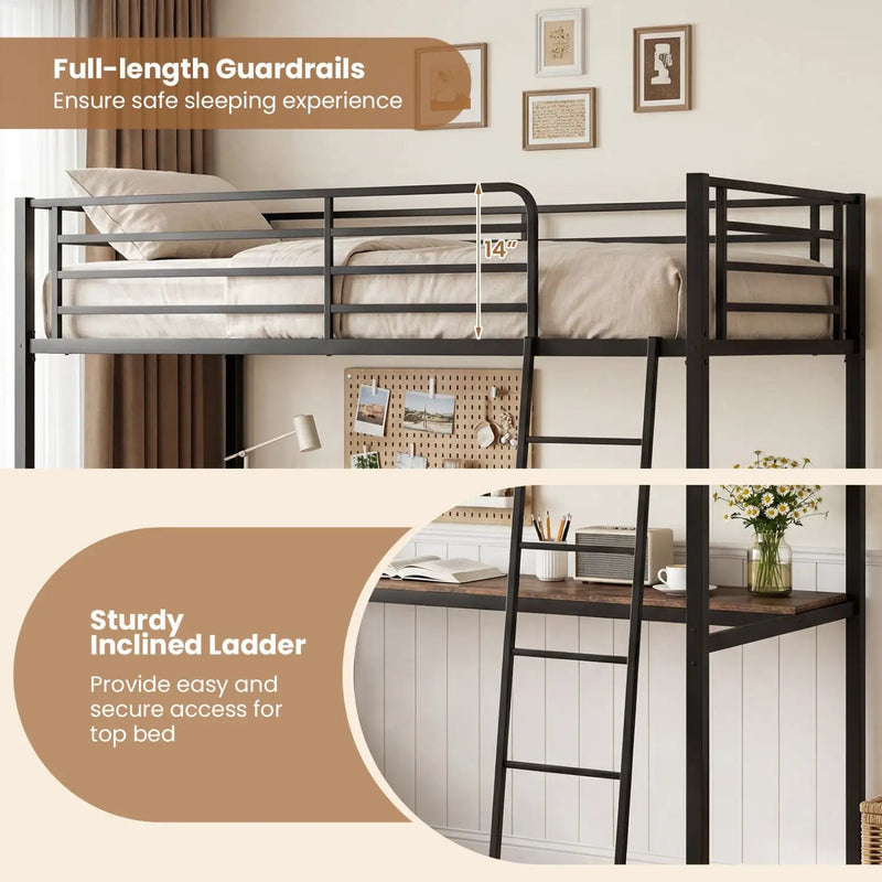 Twin Loft Bed with Desk and Shelves for Kids and Adults by DirectDeals