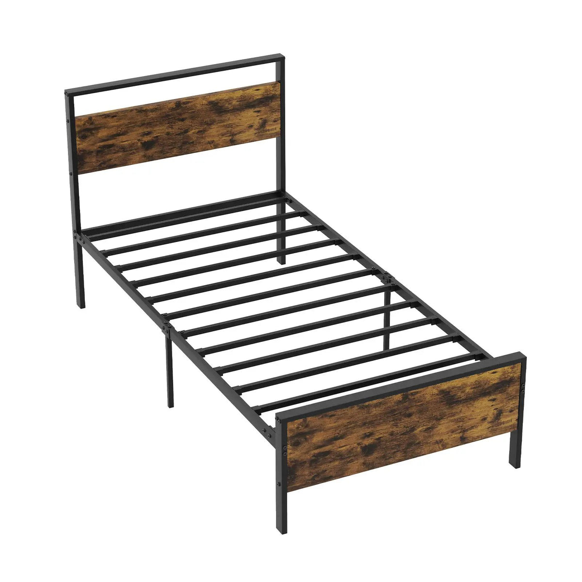 King Metal Bed Frame Industrial Platform Bed with Wooden Headboard, photo 11 of 11