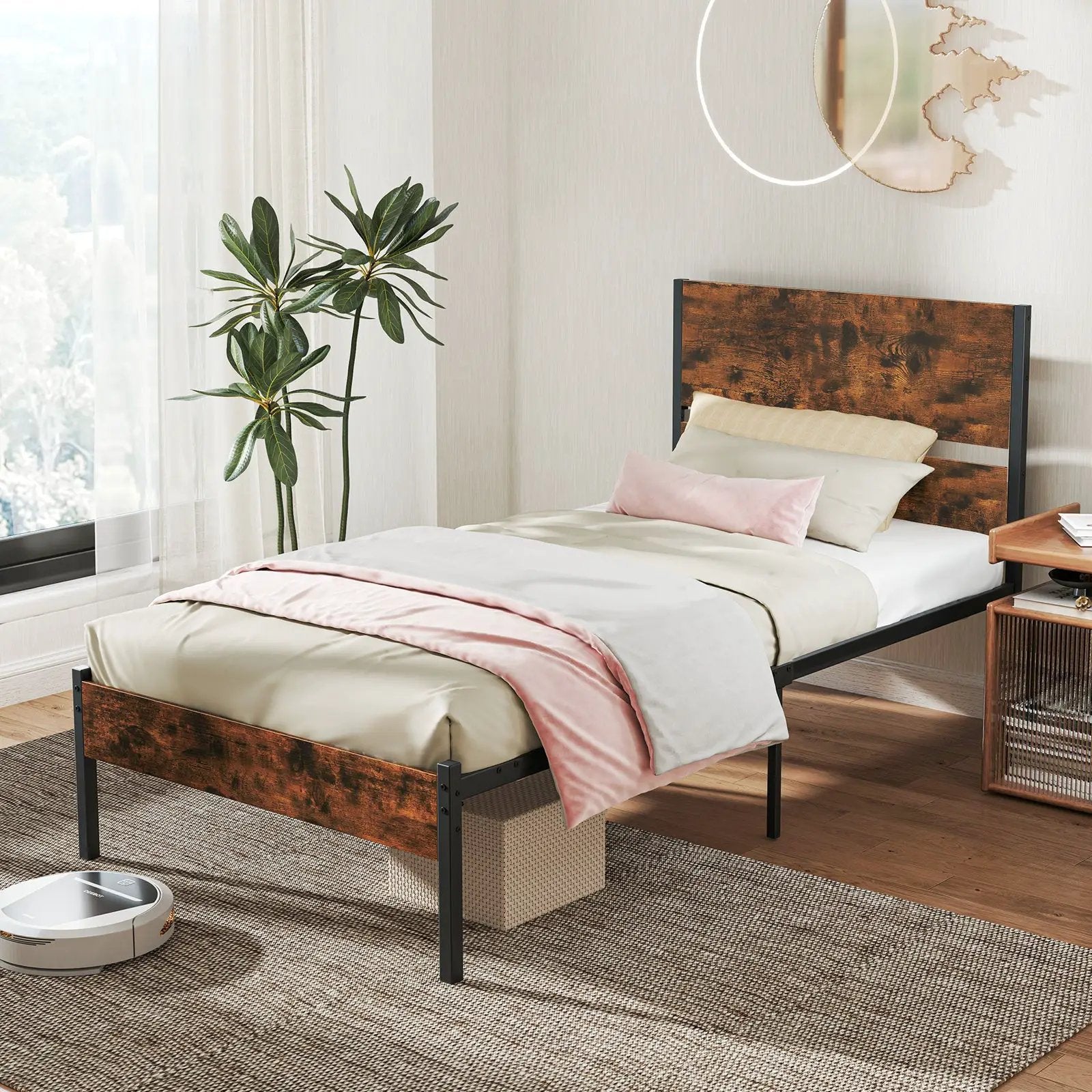 Twin/Full/Queen/King Metal Bed Frame with Wooden Headboard and Footboard-Twin Size by DirectDeals