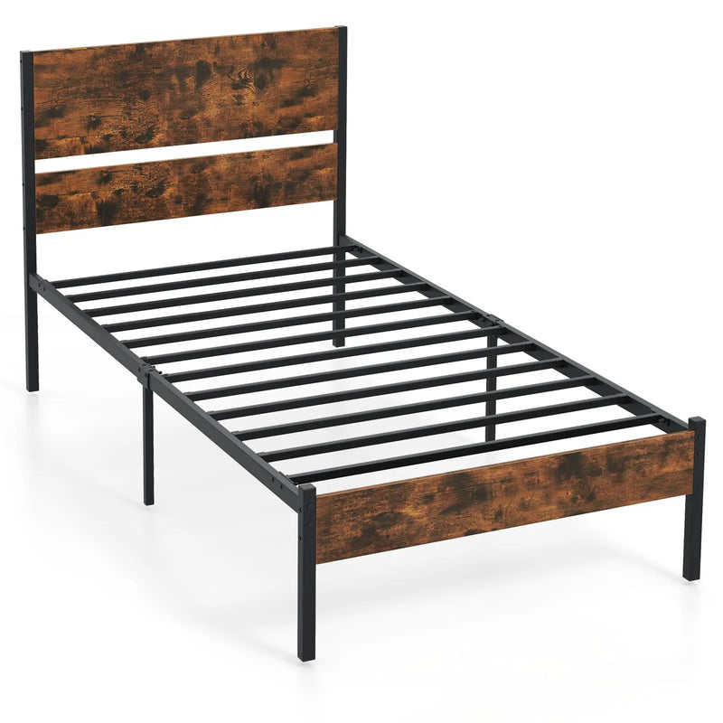 Twin/Full/Queen/King Metal Bed Frame with Wooden Headboard and Footboard-Twin Size by DirectDeals