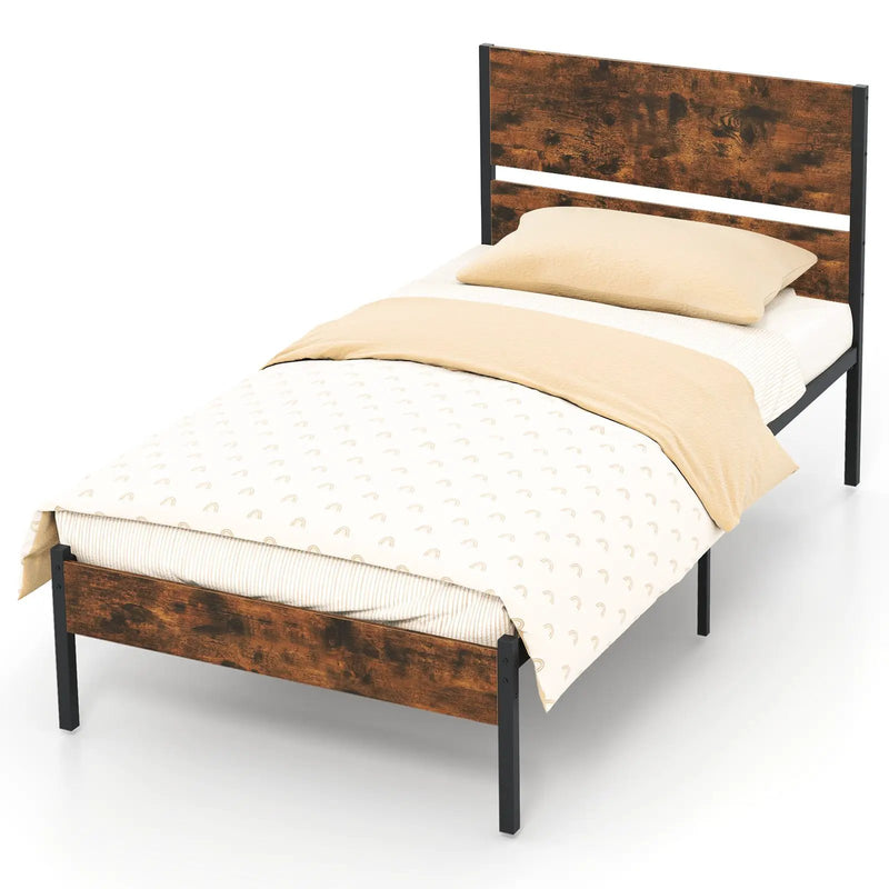Twin/Full/Queen/King Metal Bed Frame with Wooden Headboard and Footboard-Twin Size by DirectDeals