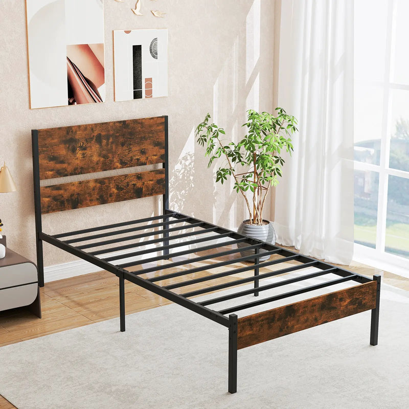 Twin/Full/Queen/King Metal Bed Frame with Wooden Headboard and Footboard-Twin Size by DirectDeals