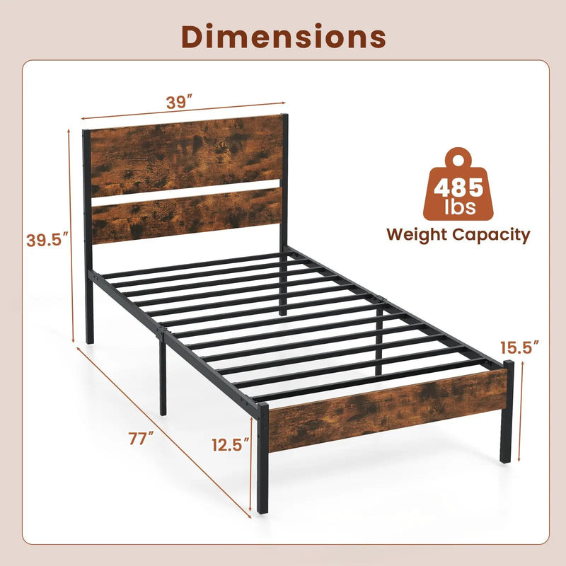 Twin/Full/Queen/King Metal Bed Frame with Wooden Headboard and Footboard-Twin Size by DirectDeals