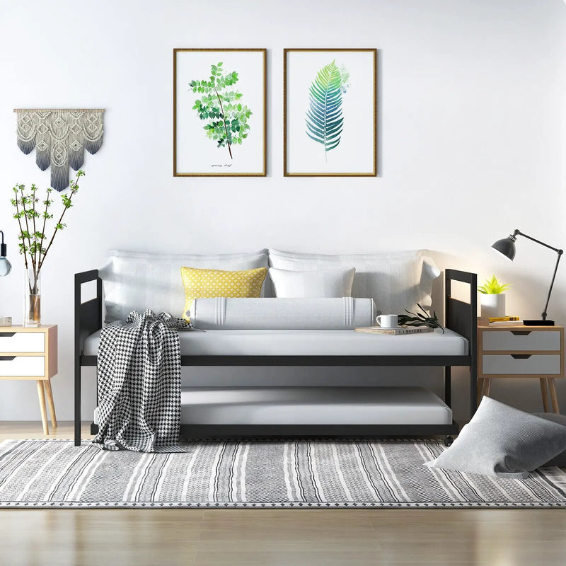 Twin Metal Daybed with Trundle Lockable Wheels-Twin Size by DirectDeals