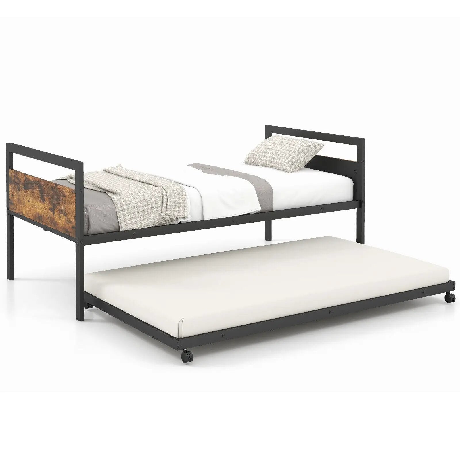 Twin Metal Daybed with Trundle Lockable Wheels-Twin Size by DirectDeals
