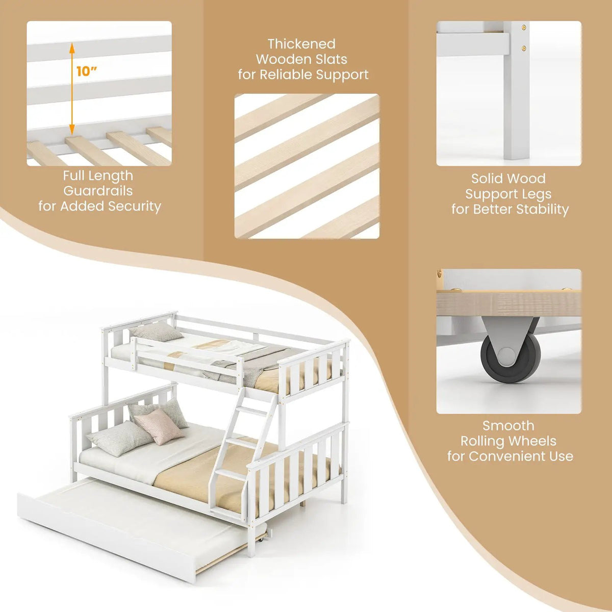 3-in-1 Twin Over Full Bunk Bed with Trundle and Ladder, photo 7 of 9