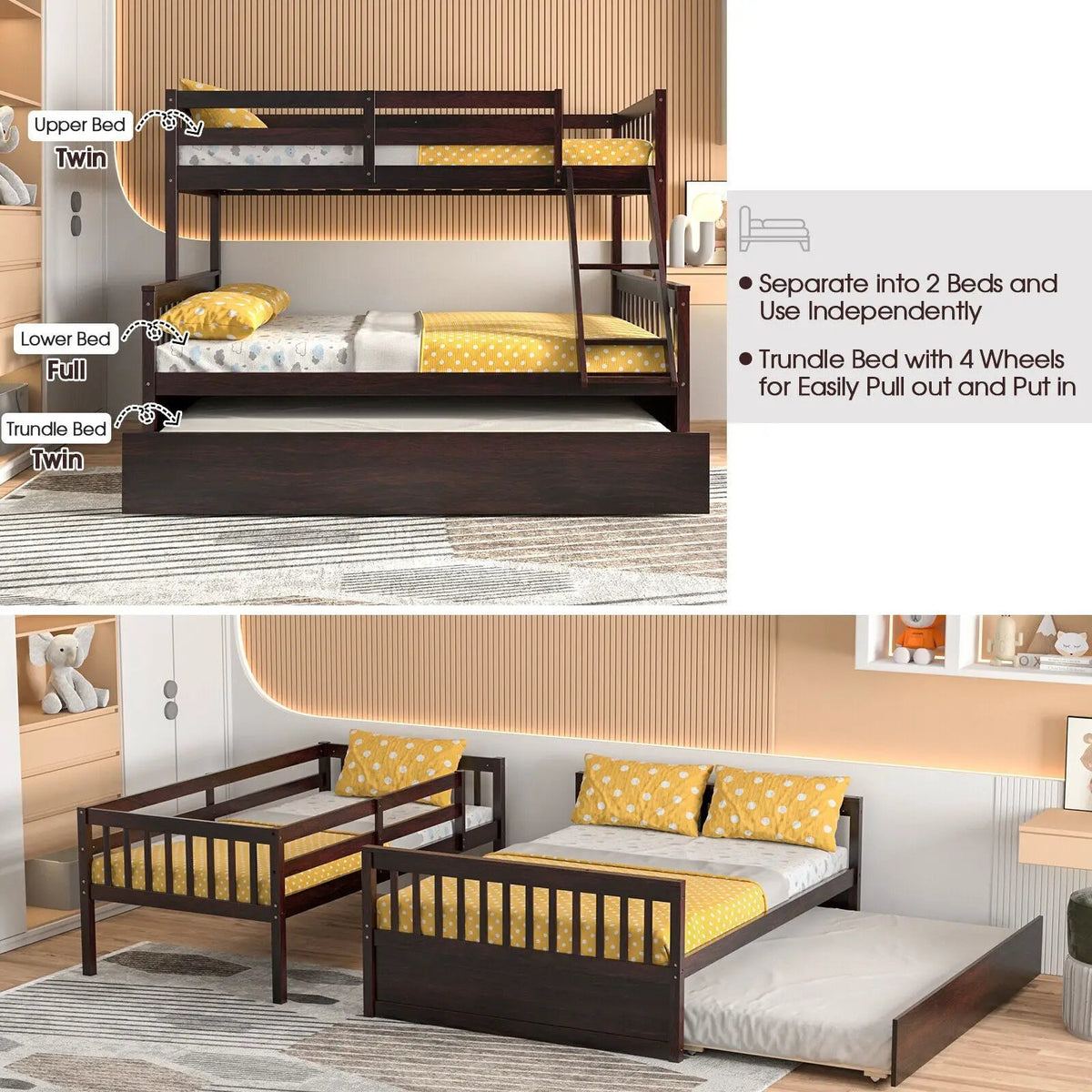 Twin Over Full Convertible Bunk Bed with Twin Trundle, photo 7 of 9