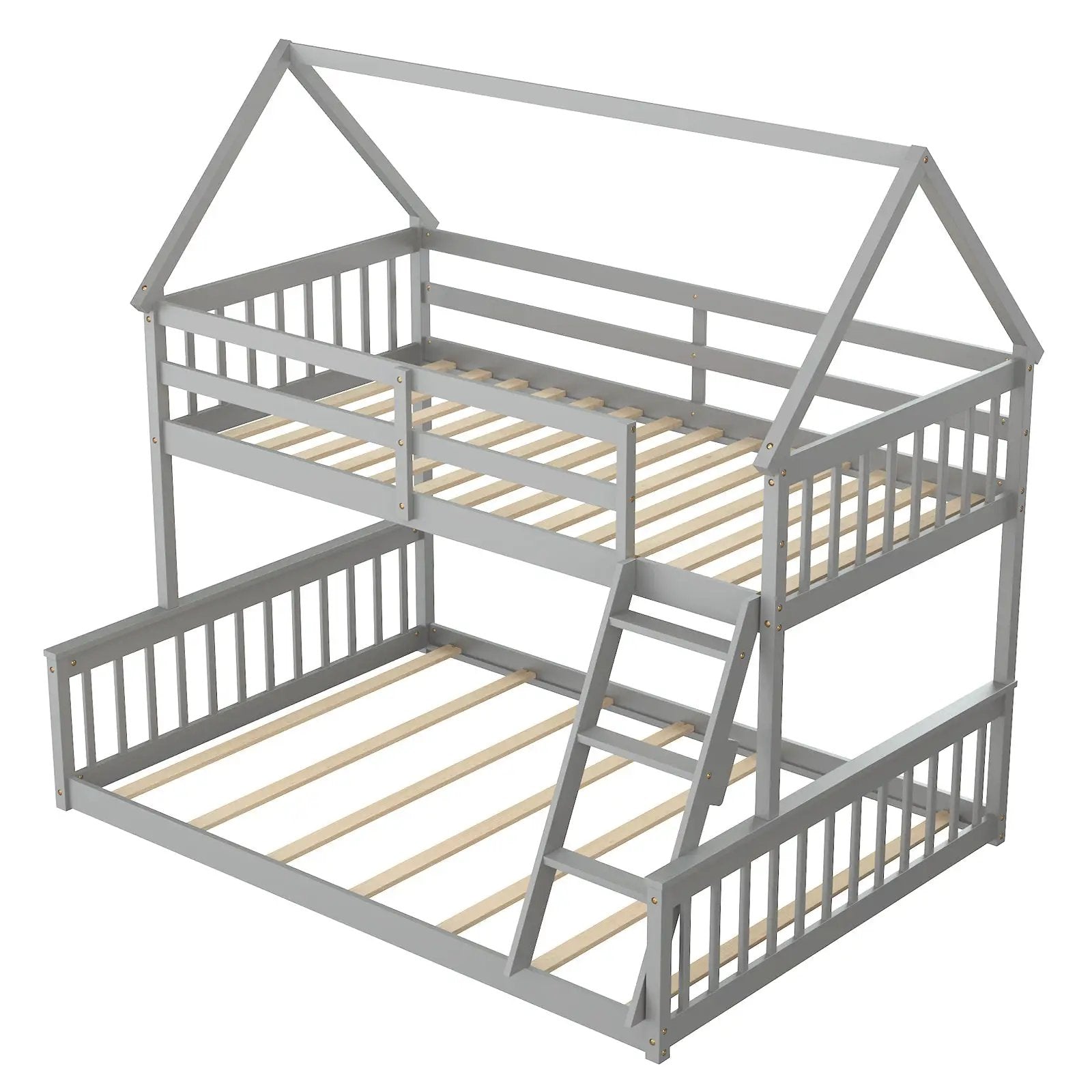 Twin Over Full House Bunk Bed with Ladder and Guardrails by DirectDeals