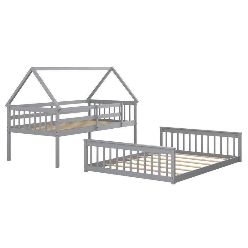 Twin Over Full House Bunk Bed with Ladder and Guardrails by DirectDeals