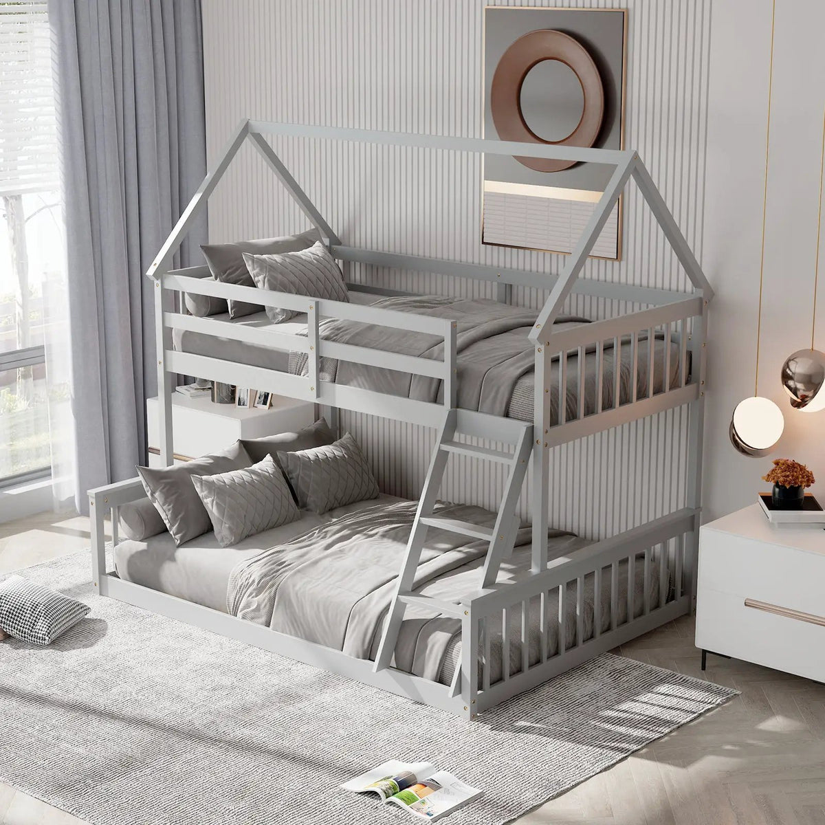 Twin Over Full House Bunk Bed with Ladder and Guardrails, photo 6 of 9