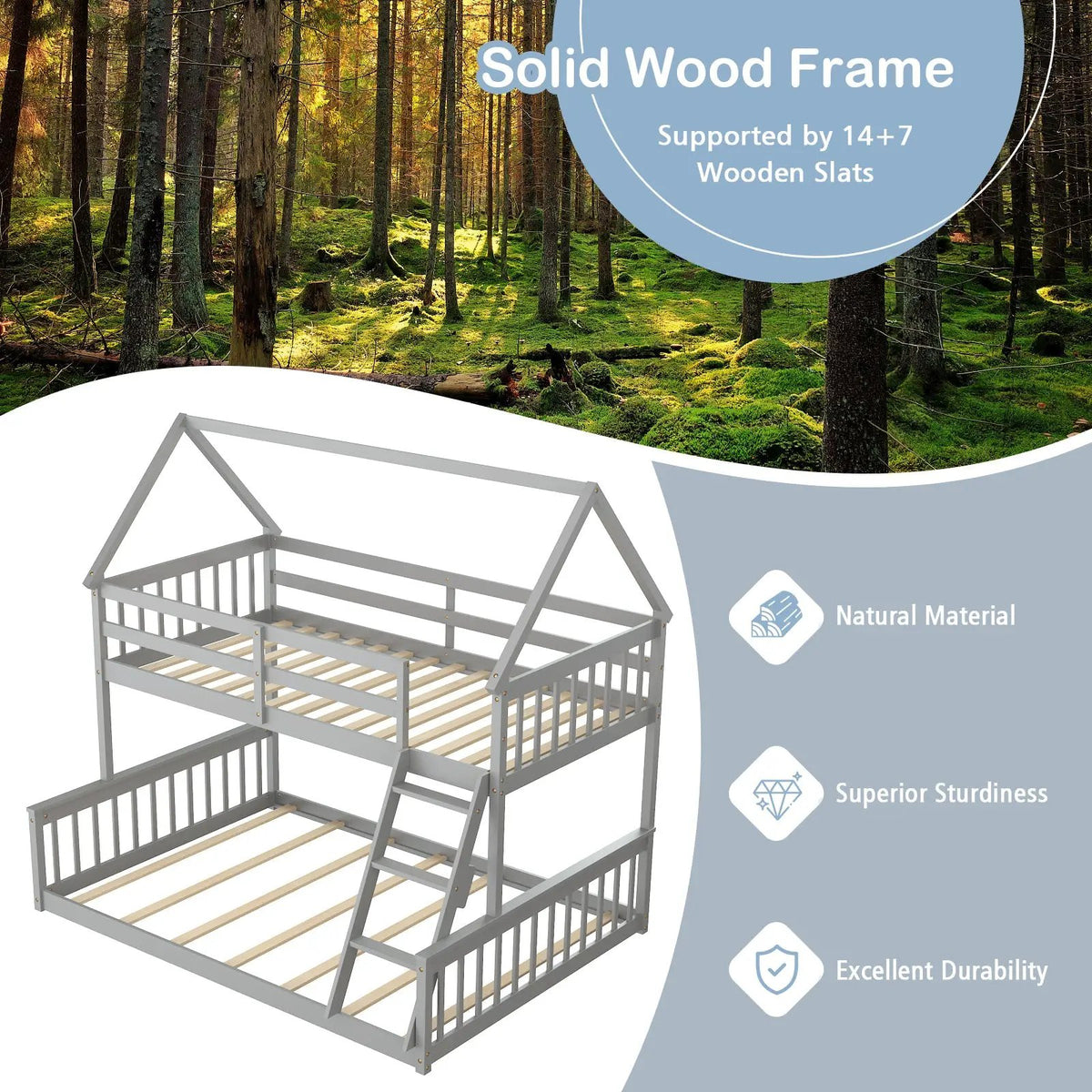 Twin Over Full House Bunk Bed with Ladder and Guardrails, photo 7 of 9