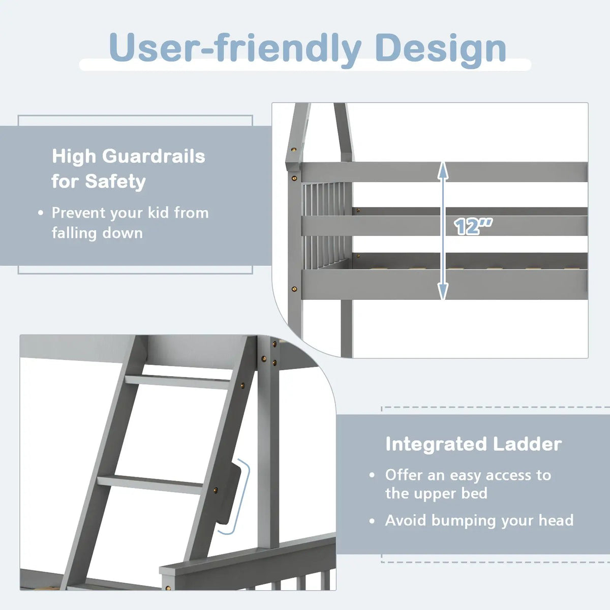 Twin Over Full House Bunk Bed with Ladder and Guardrails, photo 8 of 9