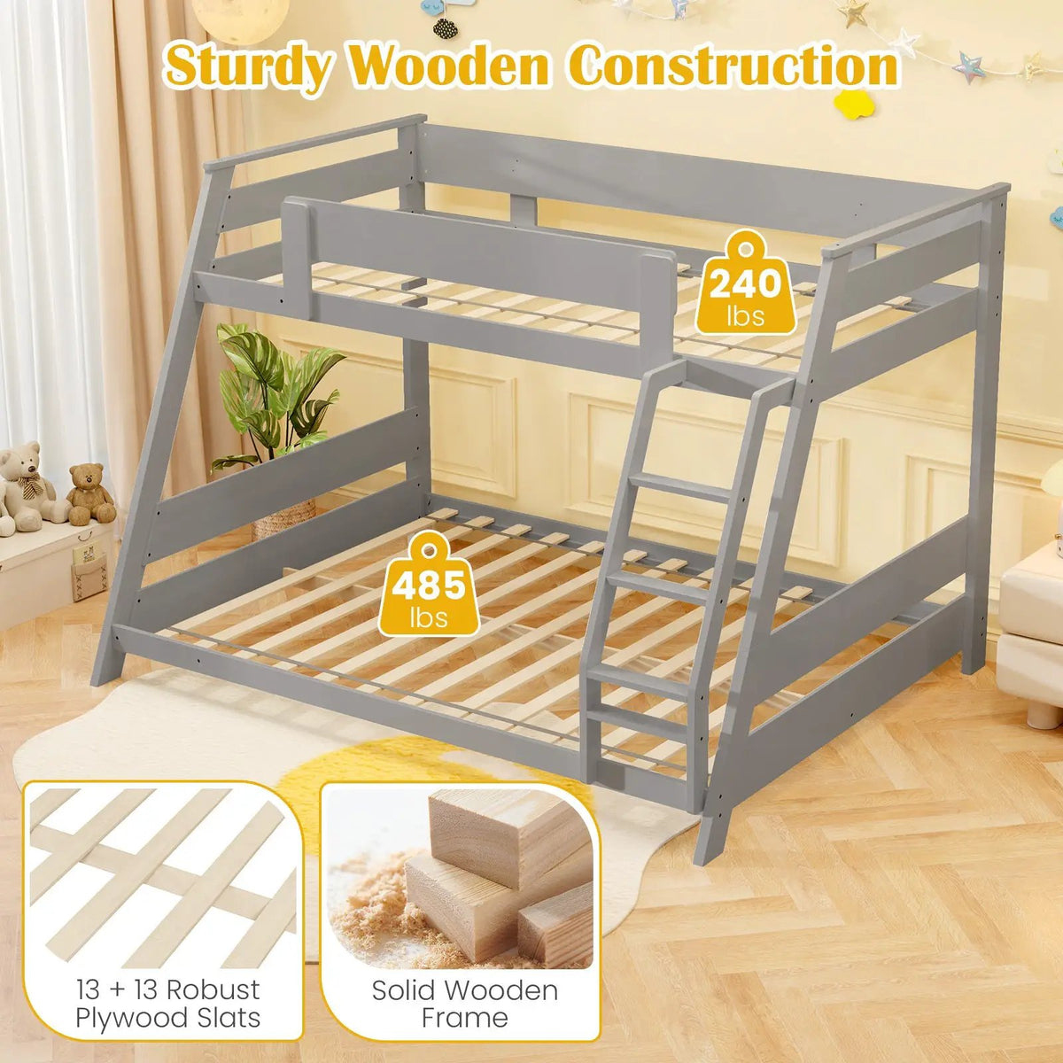 Twin Over Full Low Bunk Bed with Reversible Ladder, photo 7 of 9