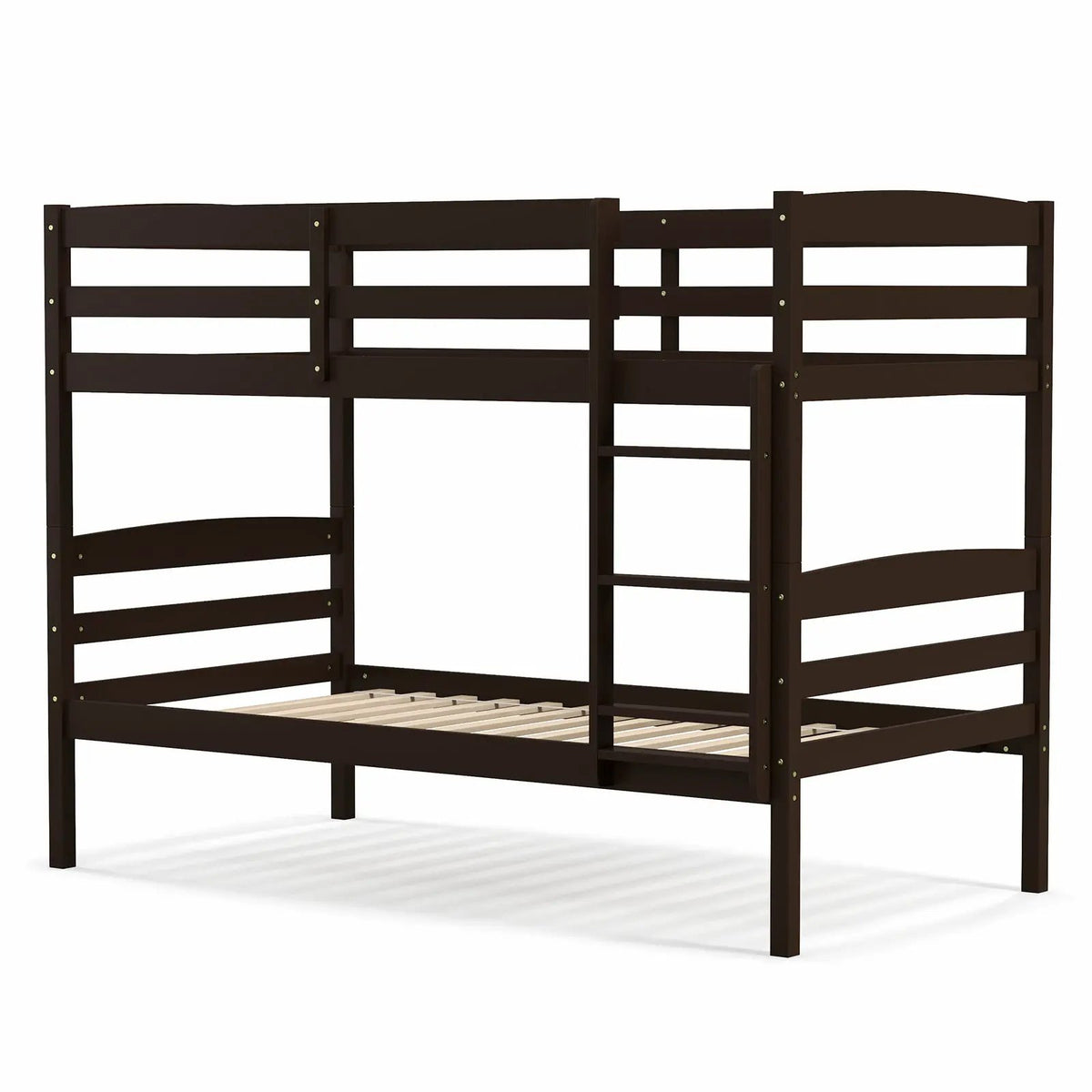 Solid Wood Twin Over Twin Bunk Bed Frame with High Guardrails and Integrated Ladder, photo 3 of 10