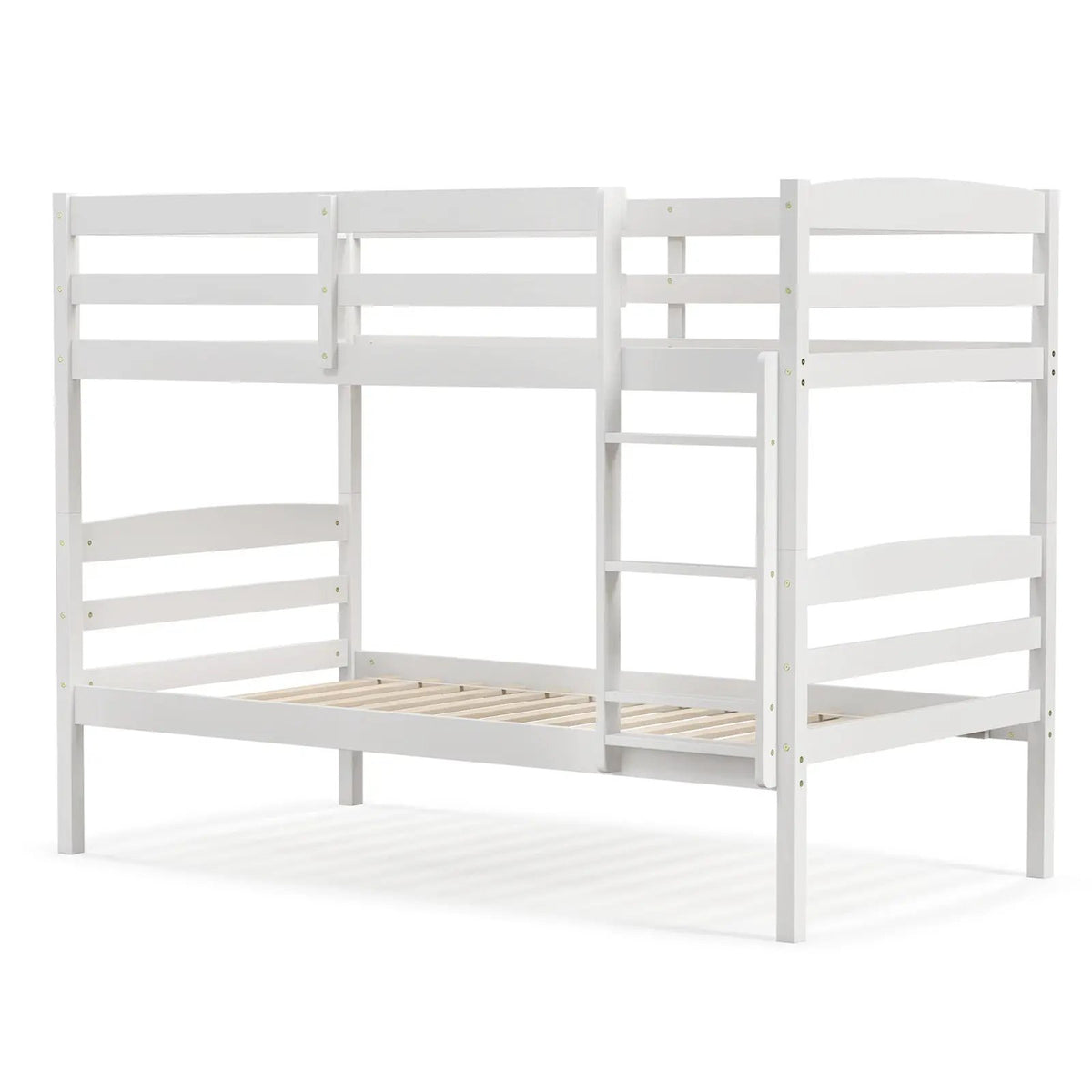 Solid Wood Twin Over Twin Bunk Bed Frame with High Guardrails and Integrated Ladder, photo 10 of 10