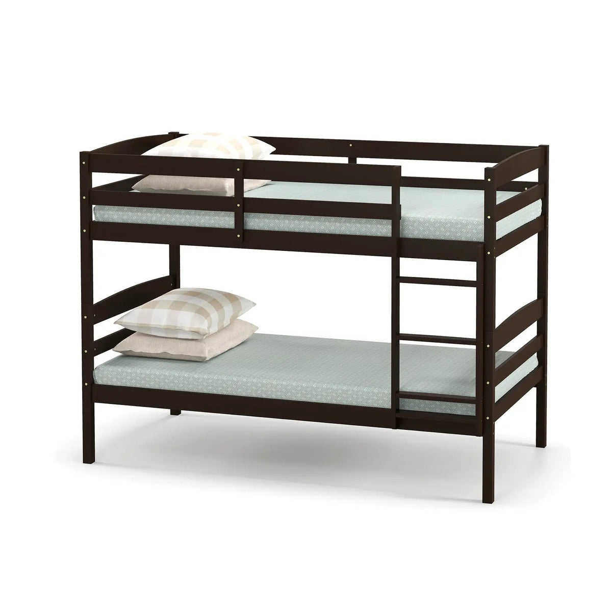 Solid Wood Twin Over Twin Bunk Bed Frame with High Guardrails and Integrated Ladder, photo 4 of 10