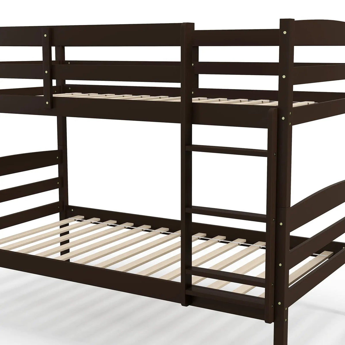 Solid Wood Twin Over Twin Bunk Bed Frame with High Guardrails and Integrated Ladder, photo 8 of 10