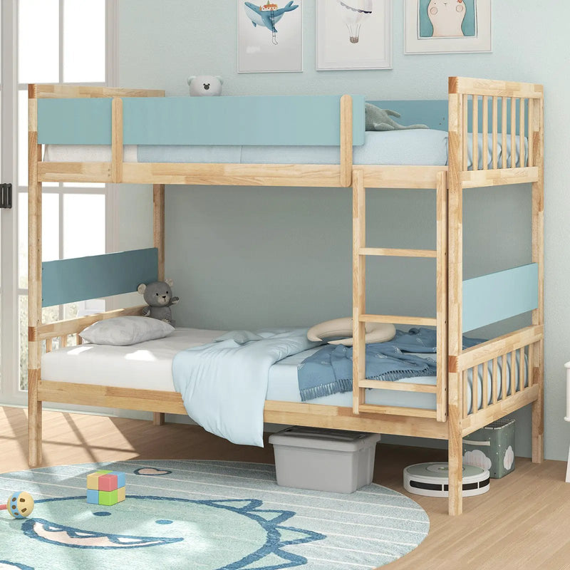 Twin Over Twin Bunk Bed with Ladder and Full-length Guardrails by DirectDeals