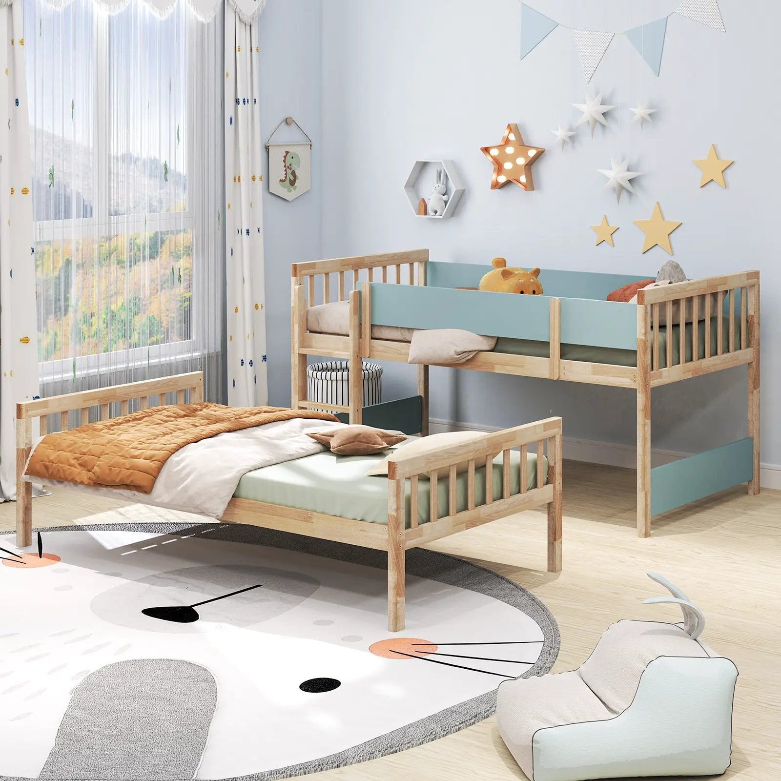 Twin Over Twin Bunk Bed with Ladder and Full-length Guardrails by DirectDeals