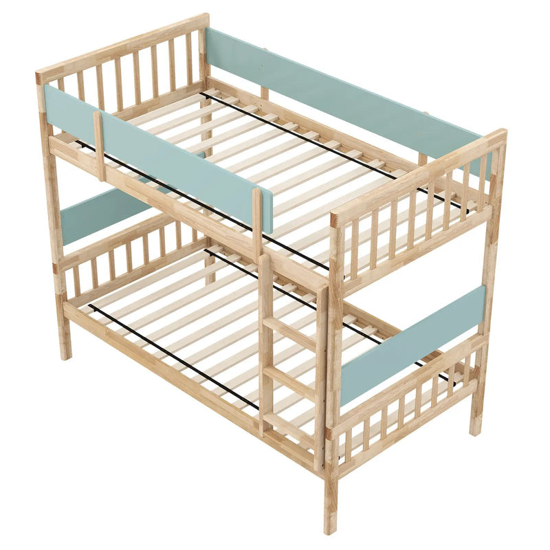 Twin Over Twin Bunk Bed with Ladder and Full-length Guardrails by DirectDeals