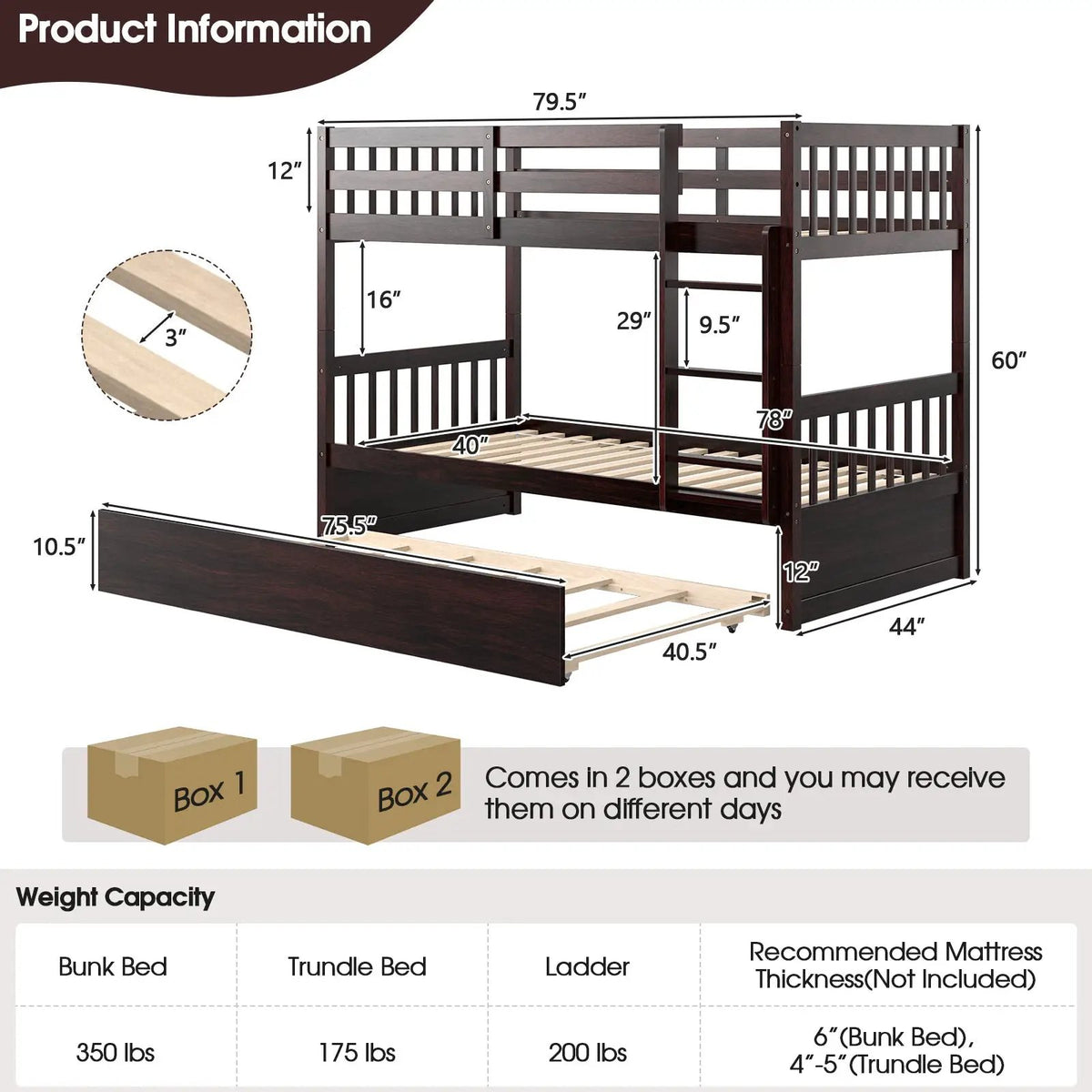 Twin Over Twin Bunk Bed with Pull-out Trundle and Ladder, photo 5 of 9