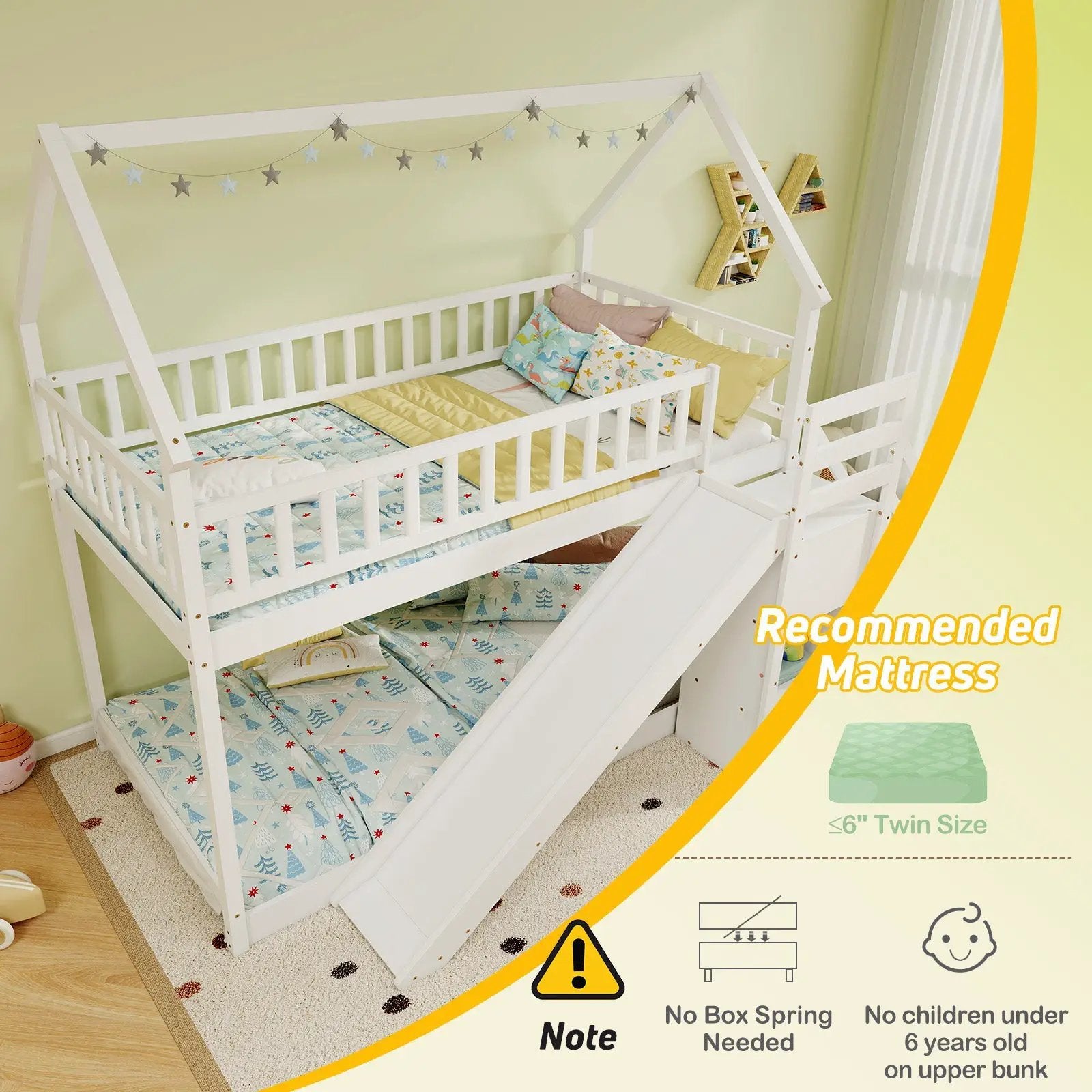 Twin Over Twin Bunk Bed with Slide and Staircase-White by DirectDeals