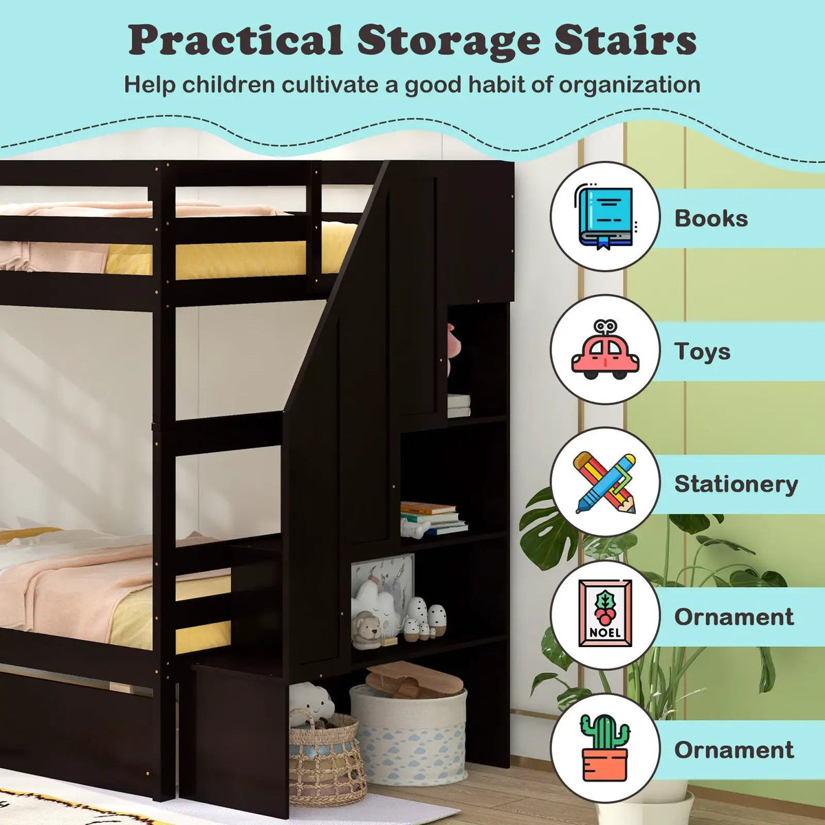 Twin Over Twin Bunk Bed with Storage Stairs and Drawers, photo 7 of 10
