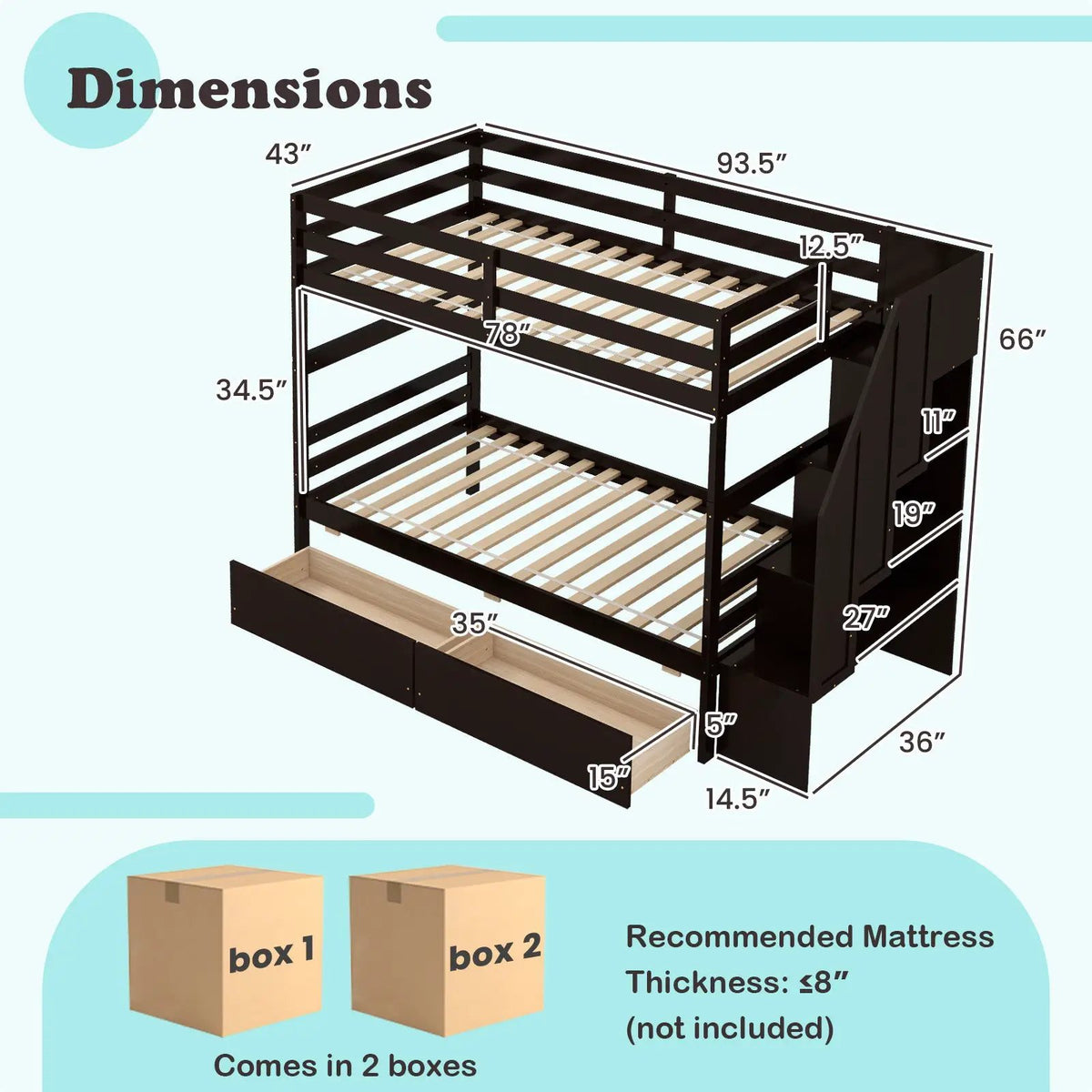 Twin Over Twin Bunk Bed with Storage Stairs and Drawers, photo 4 of 10