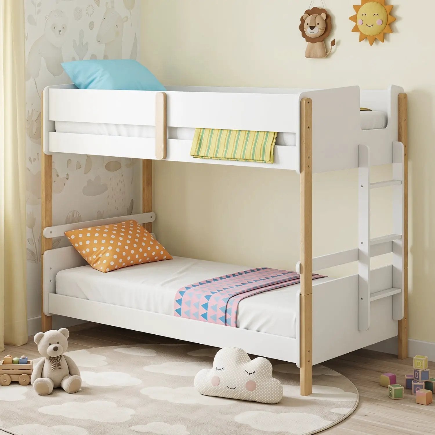 Twin Over Twin Bunk Bed with Convertible Design and Ladder by DirectDeals