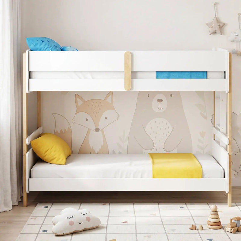 Twin Over Twin Bunk Bed with Convertible Design and Ladder by DirectDeals