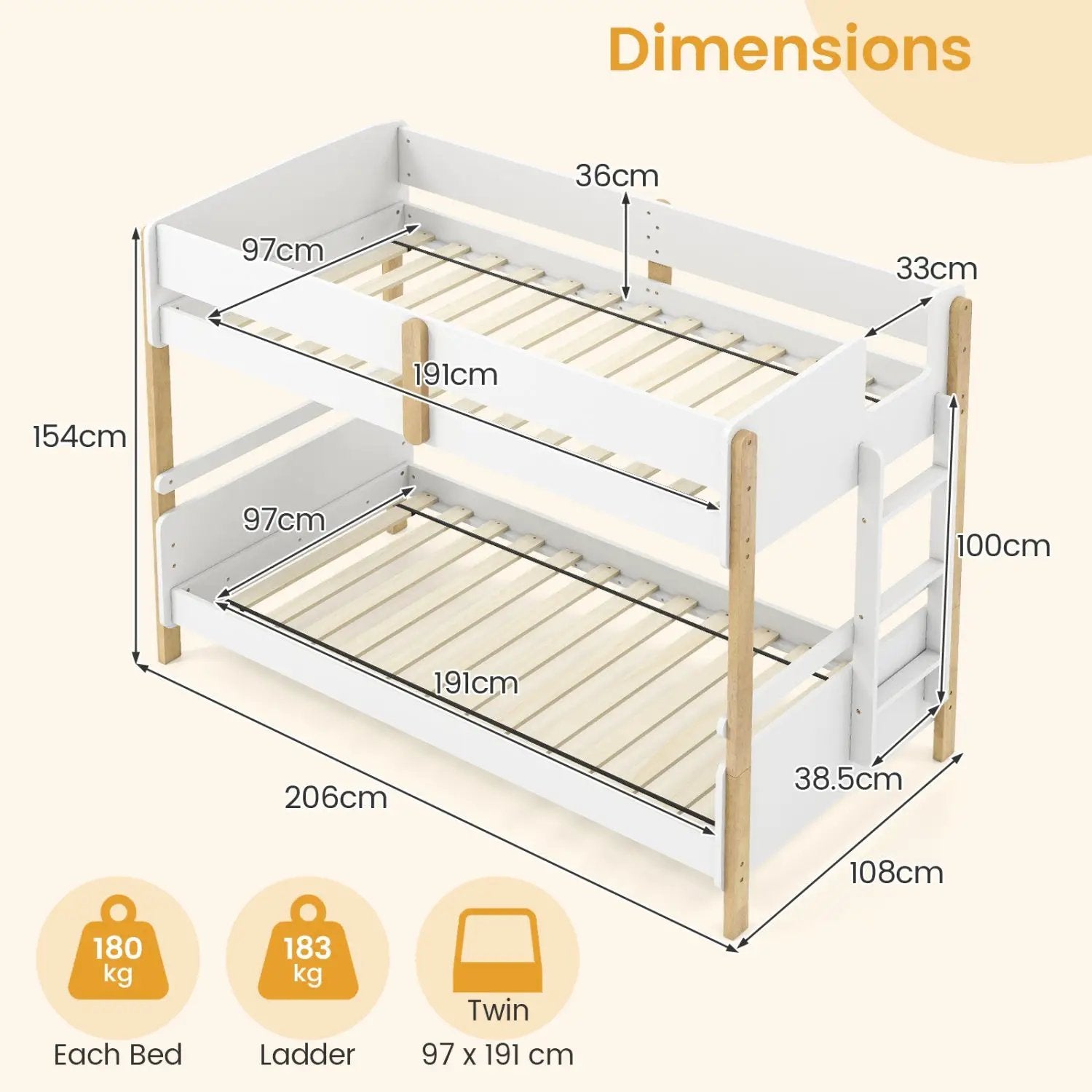 Twin Over Twin Bunk Bed with Convertible Design and Ladder by DirectDeals