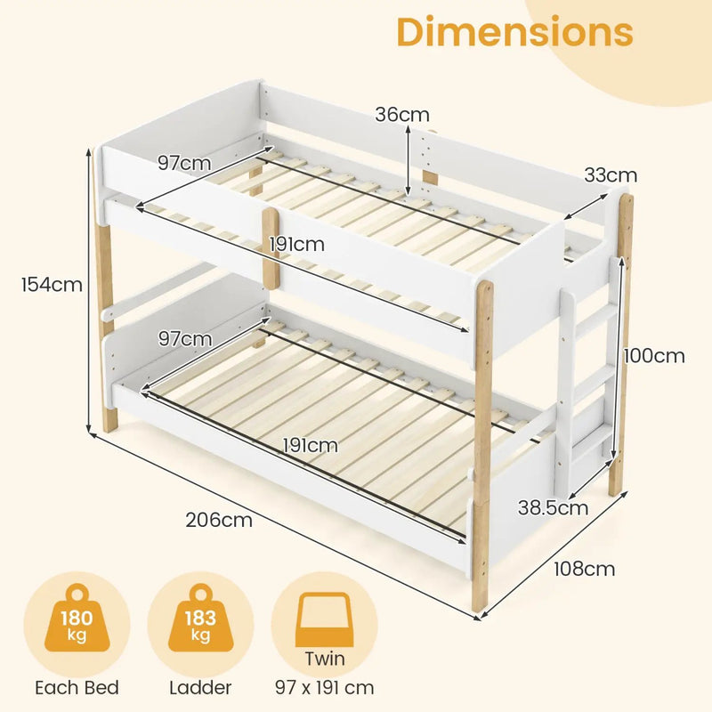 Twin Over Twin Bunk Bed with Convertible Design and Ladder by DirectDeals