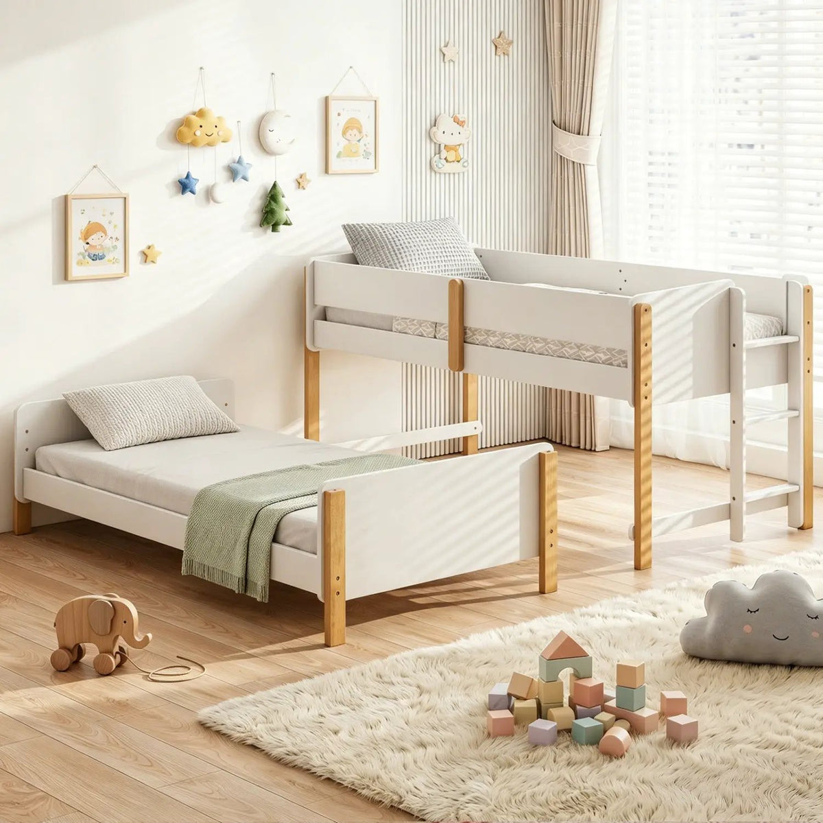 Twin Over Twin Bunk Bed with Convertible Design and Ladder, photo 6 of 16