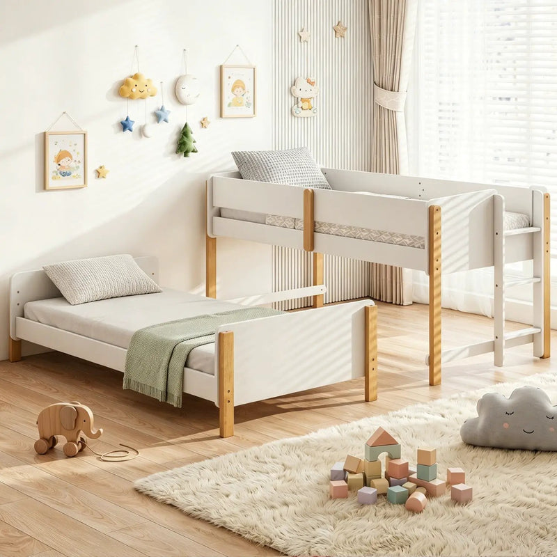 Twin Over Twin Bunk Bed with Convertible Design and Ladder by DirectDeals