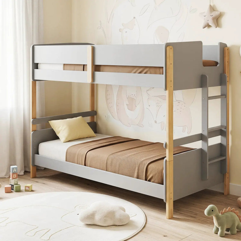 Twin Over Twin Bunk Bed with Convertible Design and Ladder by DirectDeals