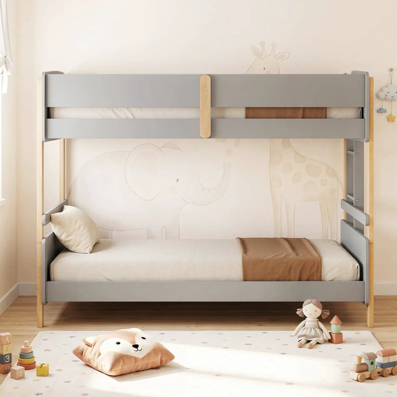 Twin Over Twin Bunk Bed with Convertible Design and Ladder by DirectDeals