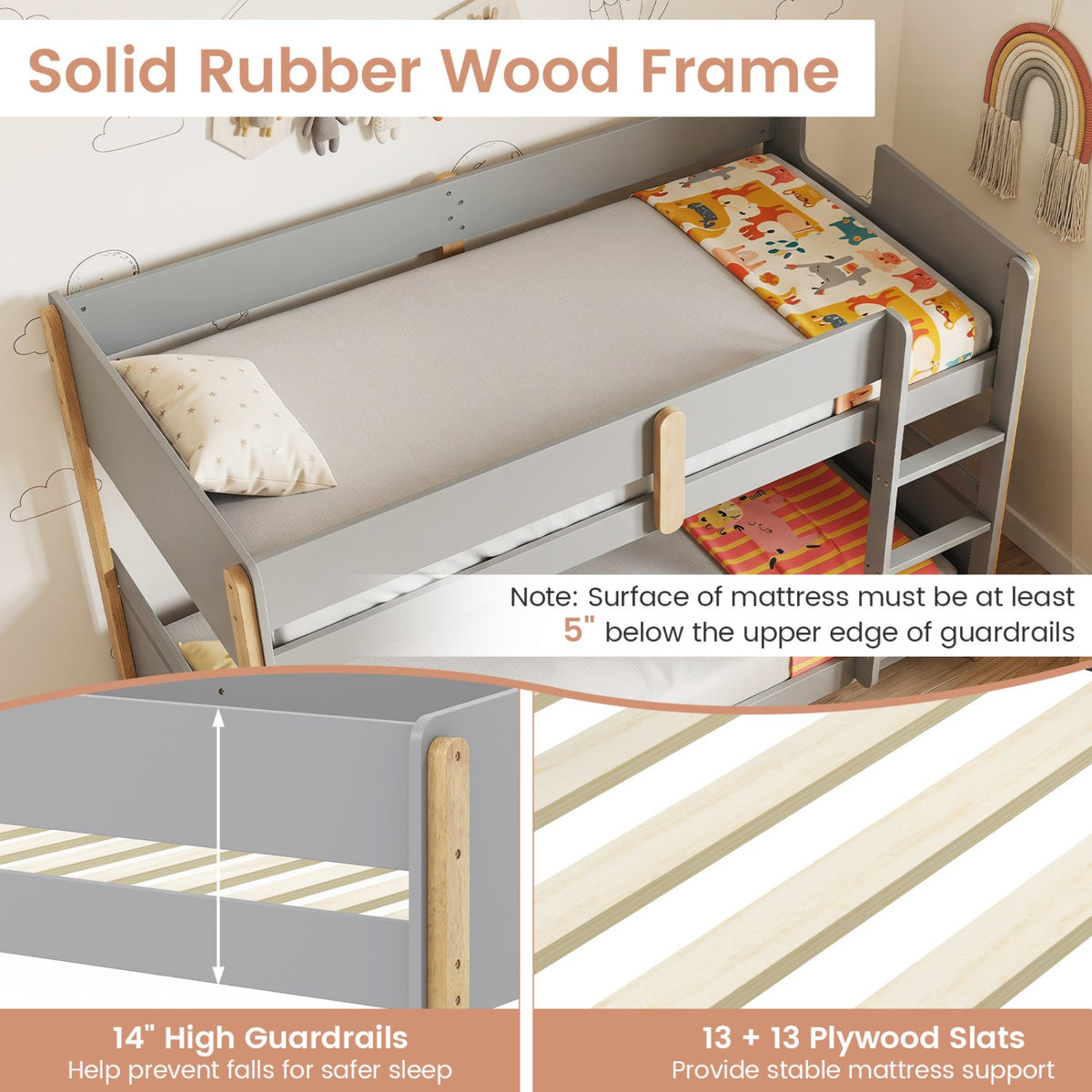 Twin Over Twin Bunk Bed with Convertible Design and Ladder, photo 15 of 16