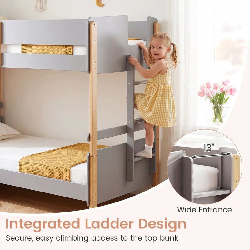 Twin Over Twin Bunk Bed with Convertible Design and Ladder by DirectDeals