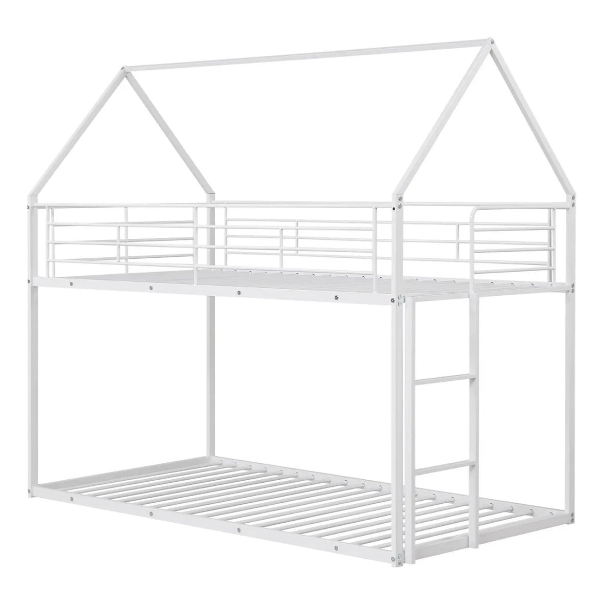 Twin Over Twin Metal Bunk Bed with Roof and Ladder, photo 11 of 16