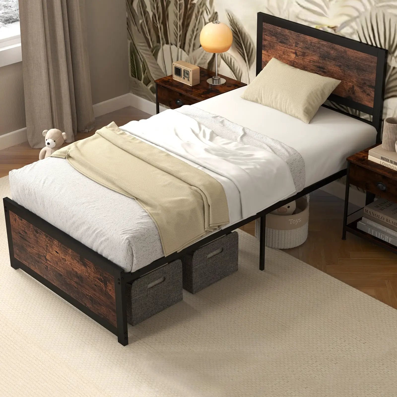 Twin Size Bed Frame Metal with High Headboard and Mute Bars-Twin Size by DirectDeals