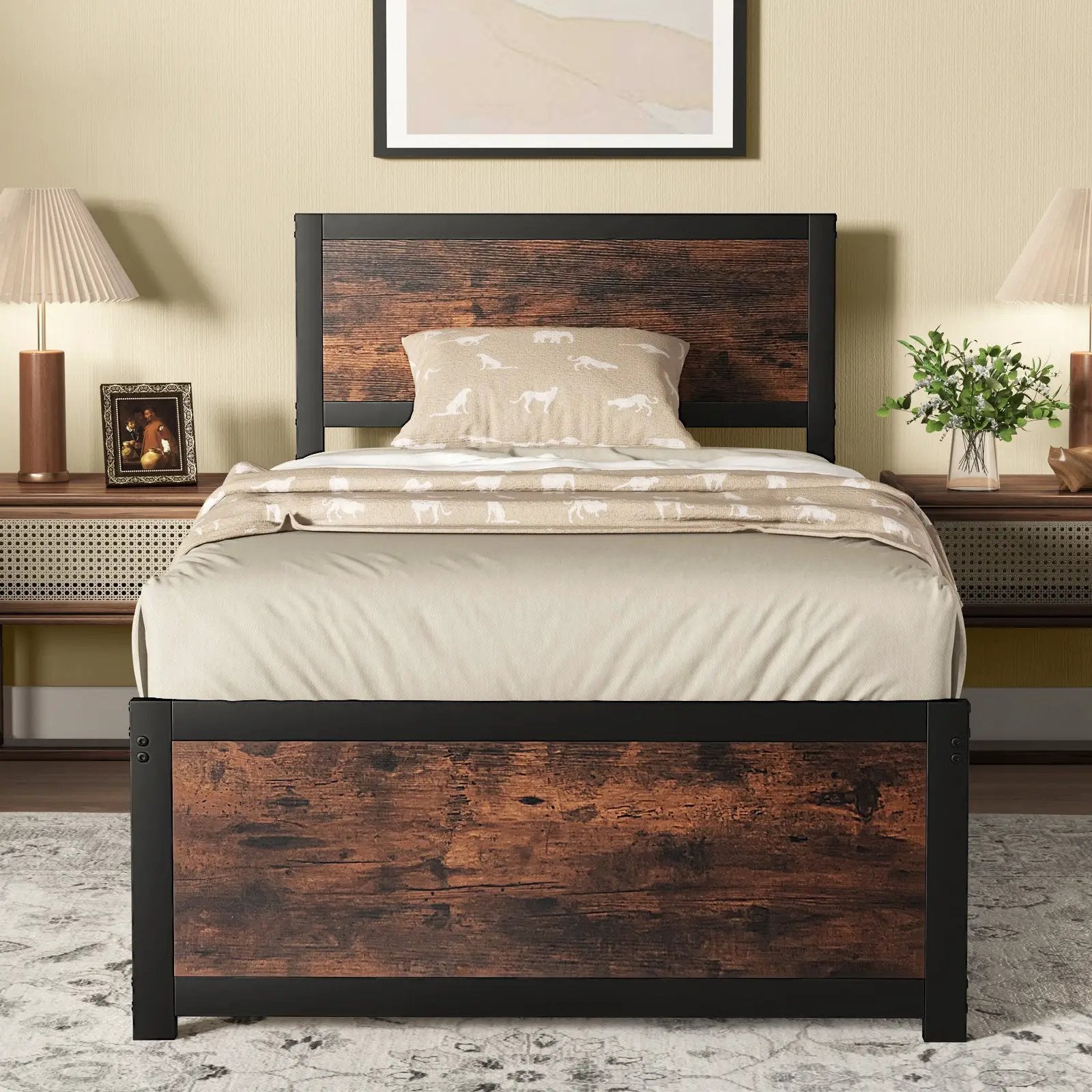 Twin Size Bed Frame Metal with High Headboard and Mute Bars-Twin Size by DirectDeals