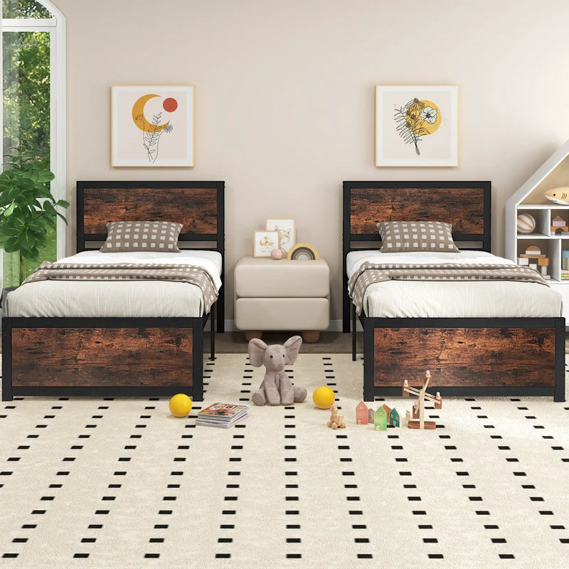 Twin Size Bed Frame Metal with High Headboard and Mute Bars-Twin Size by DirectDeals