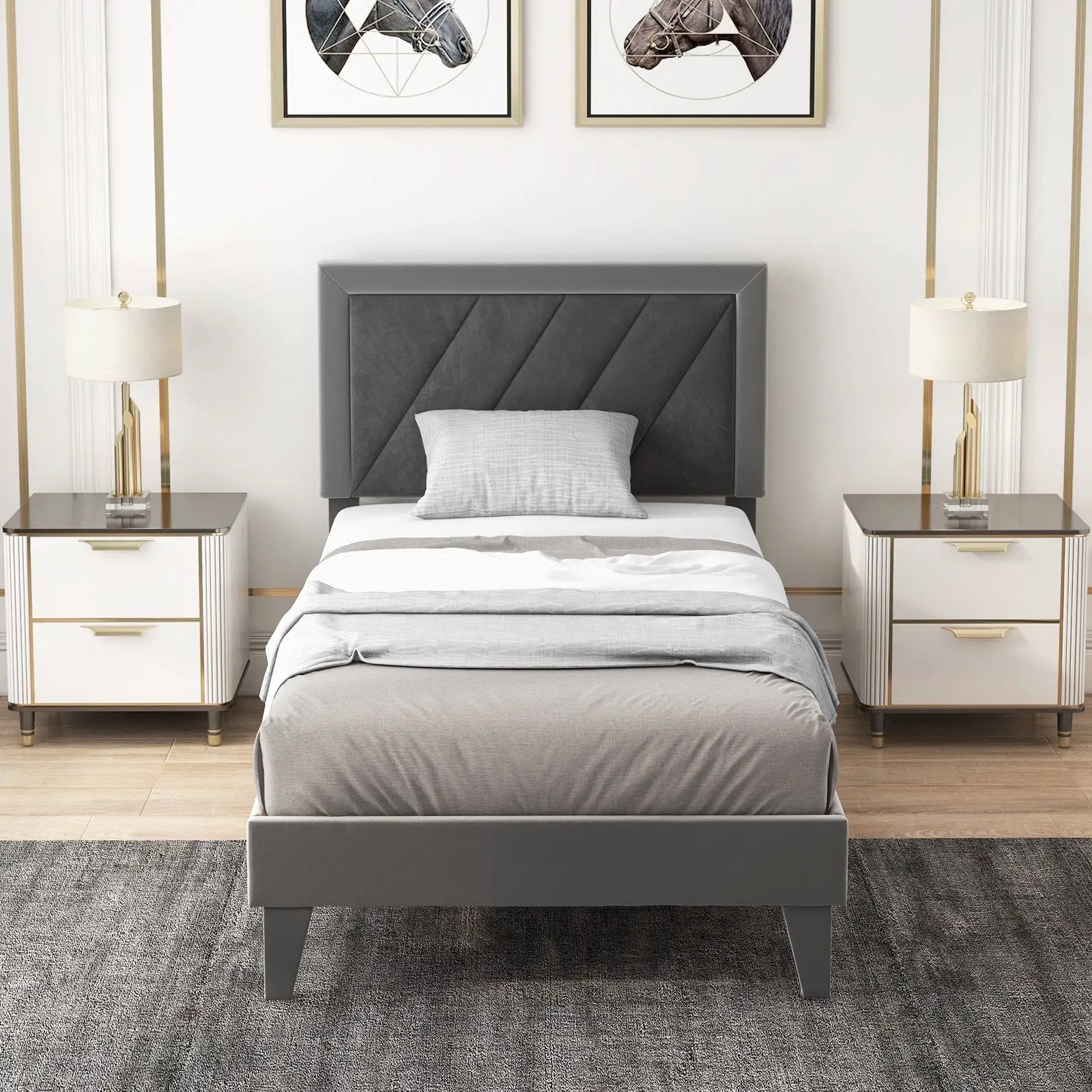 Twin/Full/Queen Platform Bed with High Headboard and Wooden Slats by DirectDeals