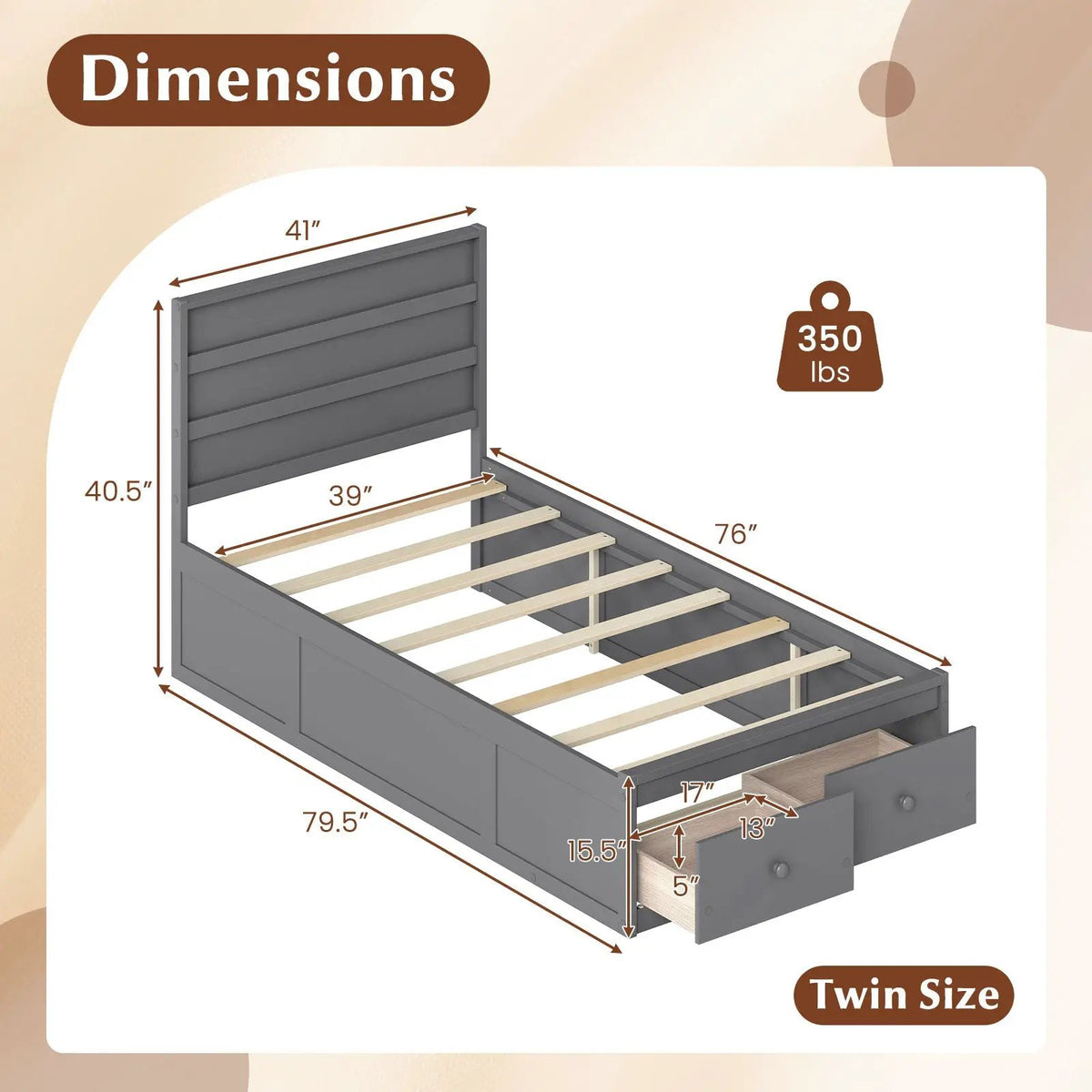 Twin Size Bed Frame with Storage Drawers and Headboard, photo 12 of 24