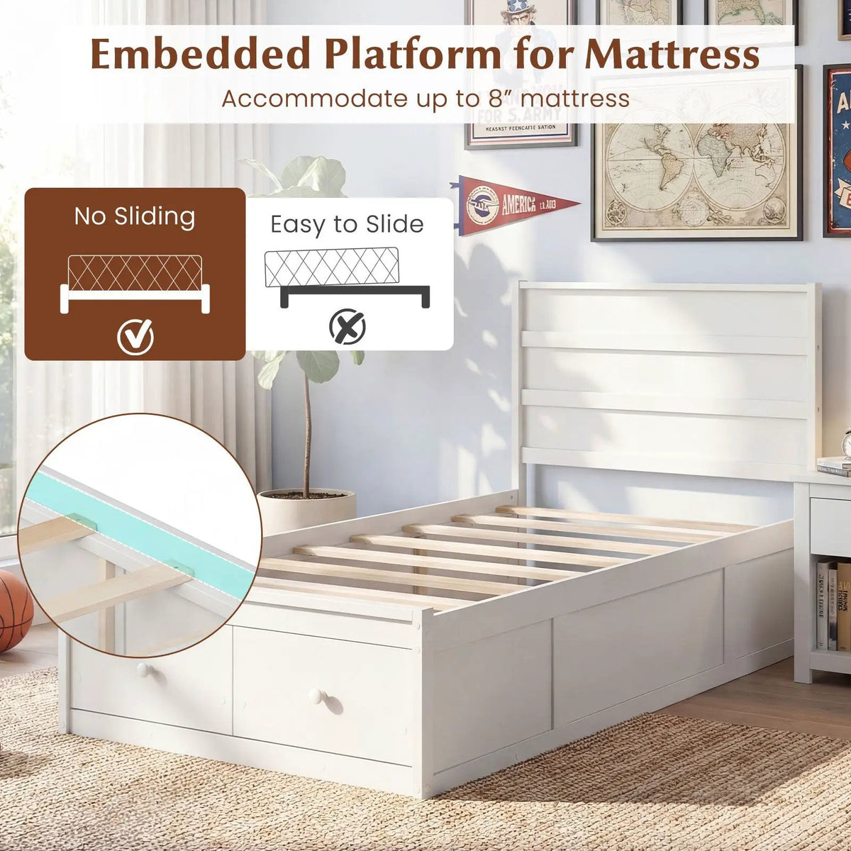 Twin Size Bed Frame with Storage Drawers and Headboard, photo 21 of 24