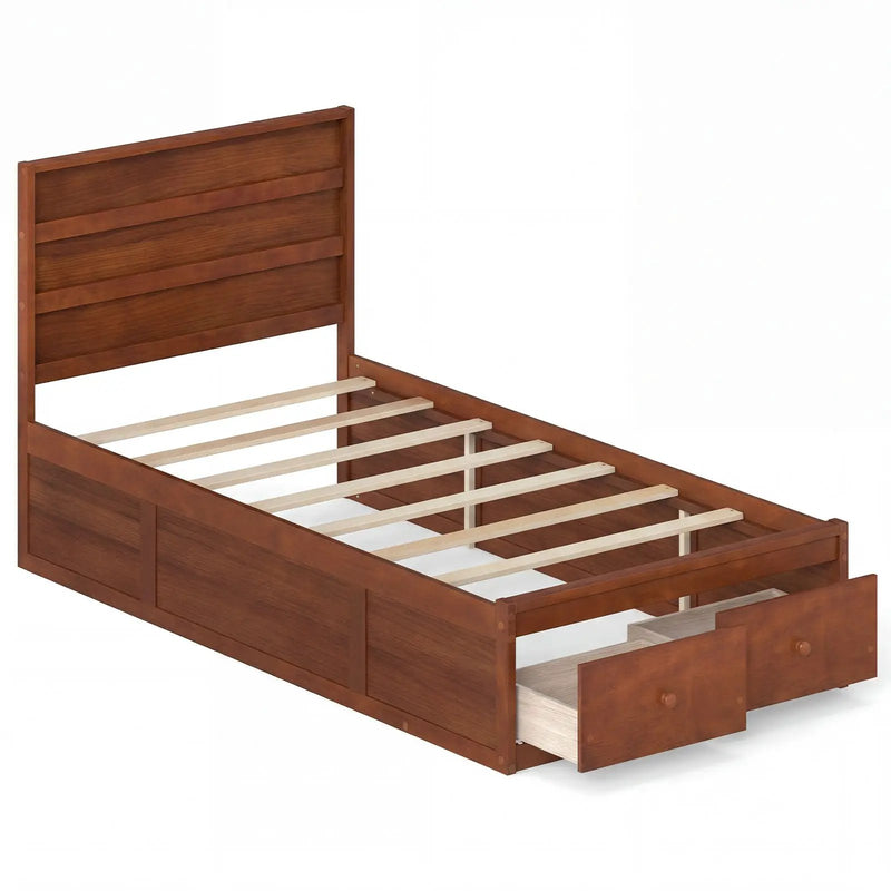 Twin Size Bed Frame with Storage Drawers and Headboard by DirectDeals