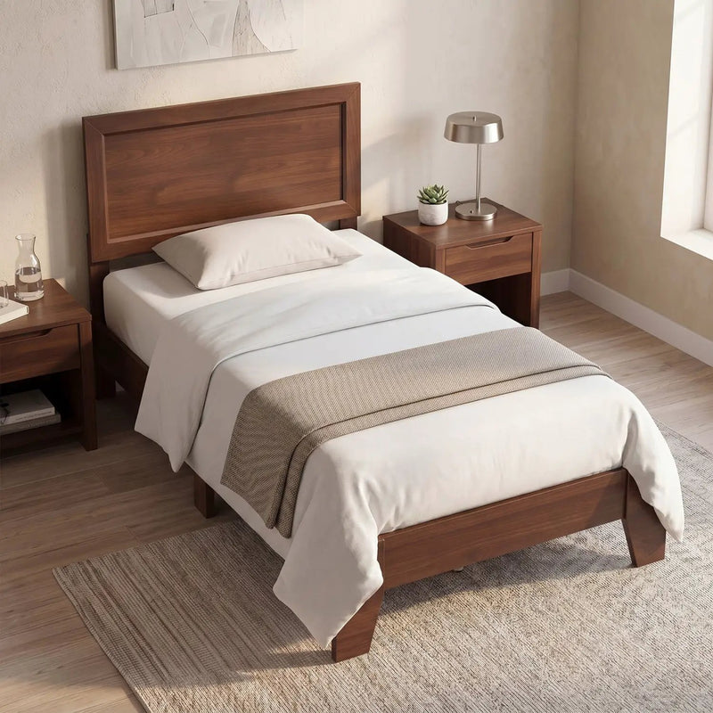 Twin Platform Bed Frame with Headboard - No Box Spring Needed by DirectDeals